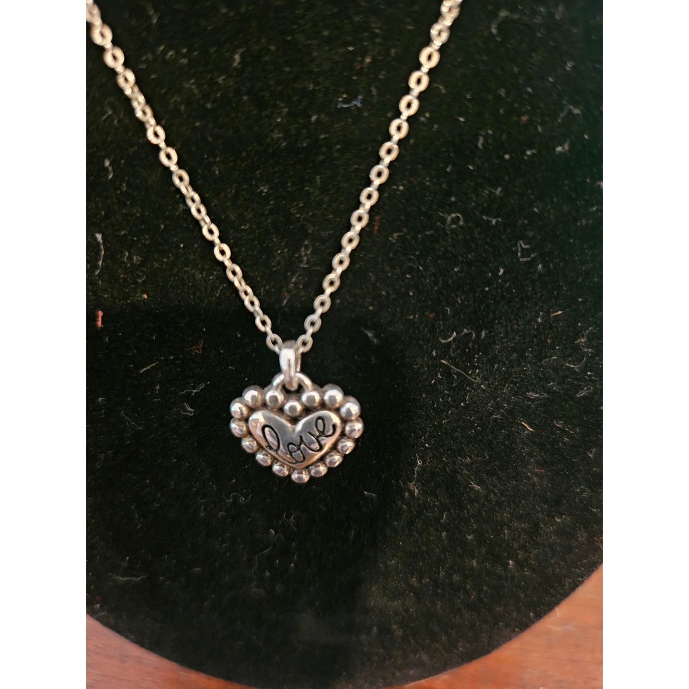 Brighton Heart Necklace Womens Silver Love Script Beaded Pendant